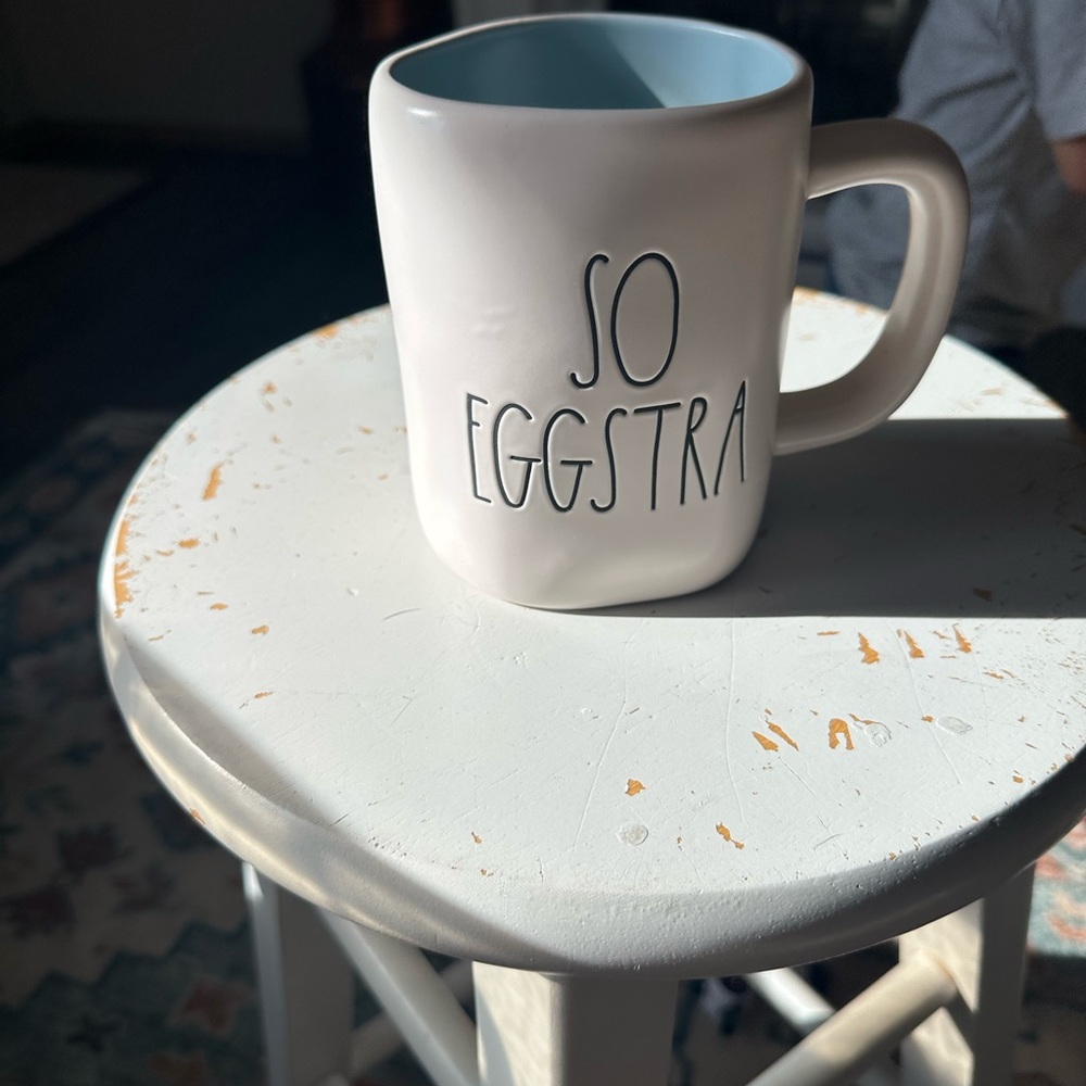Rae Dunn White 'So Eggstra' Mug